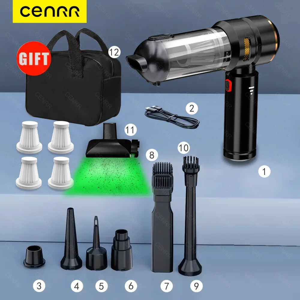 CENRR Portable Car Vacuum Cleaner – 998000PA Powerful Handheld Auto Cleaner with Dust Display Light & Strong Suction