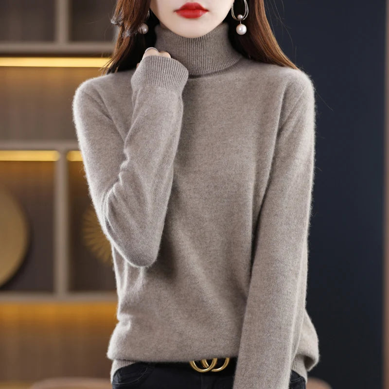 Wool Cashmere Sweater Women Knitted Sweater Turtleneck Long Sleeve Pullovers Autumn Winter.