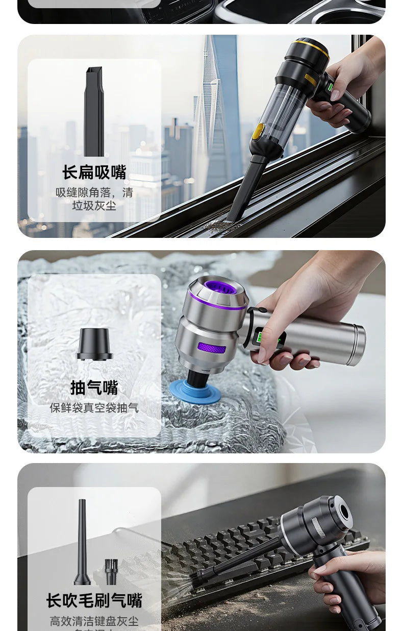 Portable 98,000PA Car Vacuum Cleaner with LED Light – Powerful Cordless Handheld Mini Vacuum & Blower for Car and Home