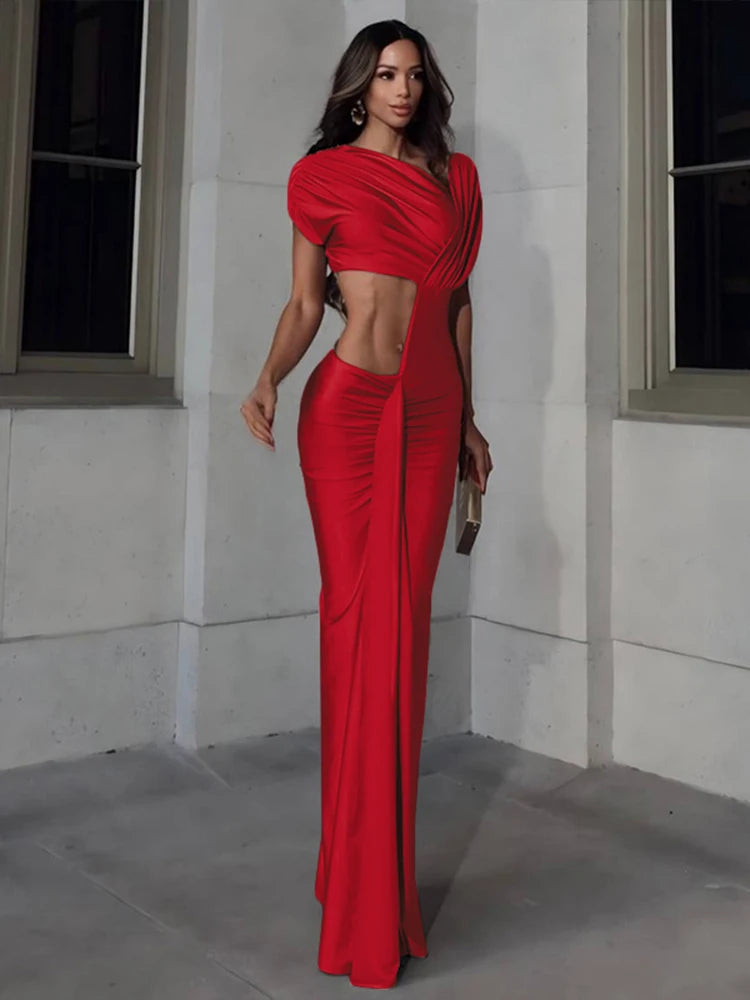 Diagonal Collar Shorts Sleeve Waistless Slits Street Trend Temperament Long Bodycon