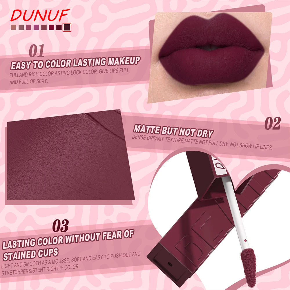 Matte velvet smooth easy-to-apply tube lip gloss waterproof.