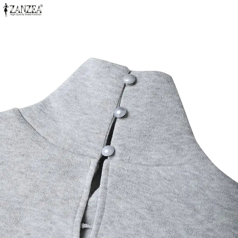 Sweatshirt Dress Women Casual Turtleneck Long Sleeve Solid A-Line Midi Dresses