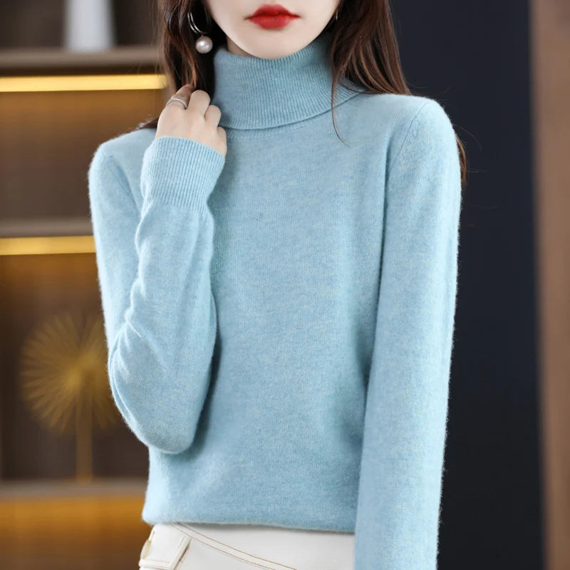 Wool Cashmere Sweater Women Knitted Sweater Turtleneck Long Sleeve Pullovers Autumn Winter.