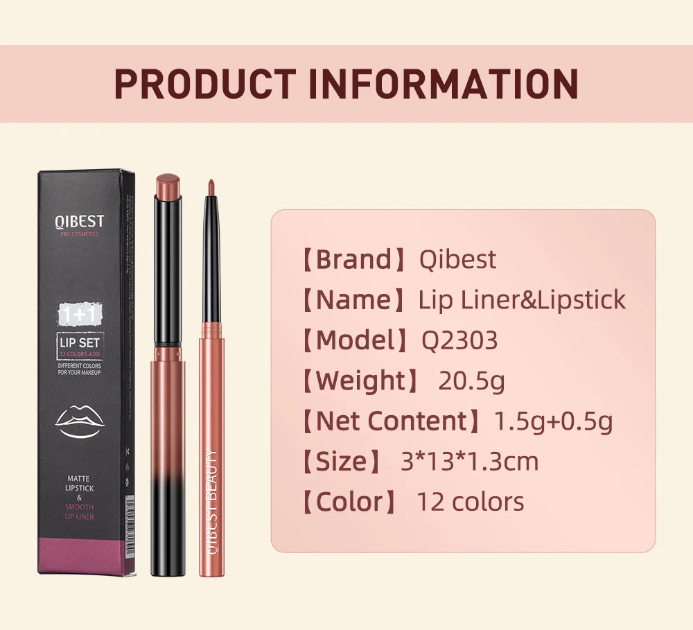 Lipstick Lipliner Pen Set Matte Velvet Lip Liner Pencil