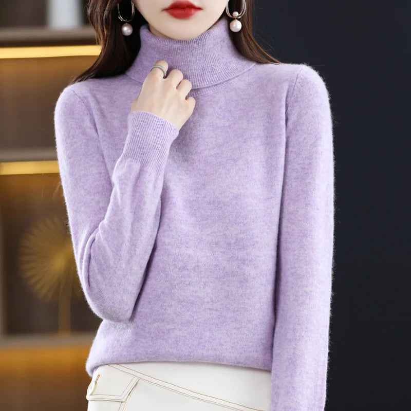 Wool Cashmere Sweater Women Knitted Sweater Turtleneck Long Sleeve Pullovers Autumn Winter.