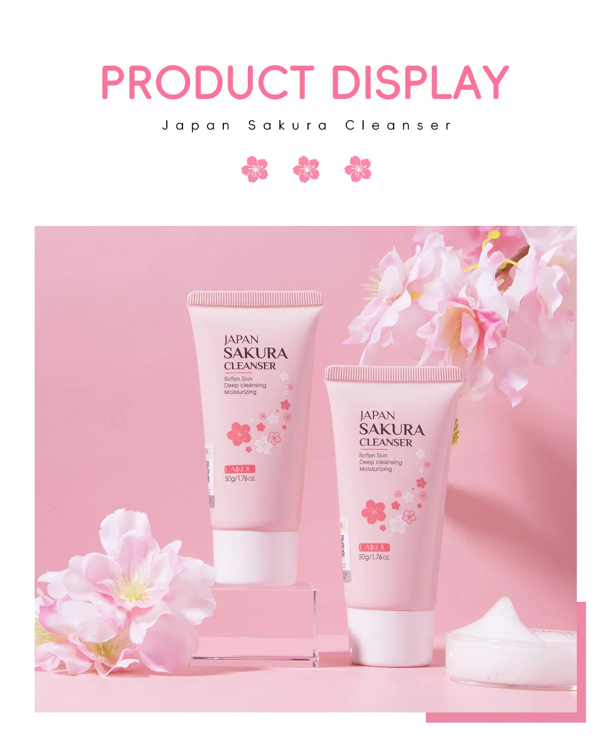 LAIKOU Sakura Cleanser Gentle Deep Cleaning Oil Control Moisturizing Shrink Pores Face Skin Care.