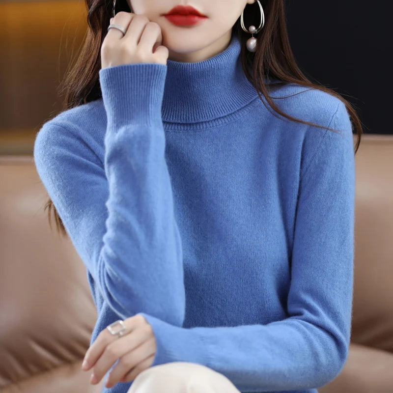 Wool Cashmere Sweater Women Knitted Sweater Turtleneck Long Sleeve Pullovers Autumn Winter.
