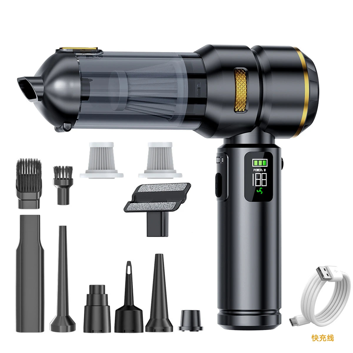 Portable 98,000PA Car Vacuum Cleaner with LED Light – Powerful Cordless Handheld Mini Vacuum & Blower for Car and Home