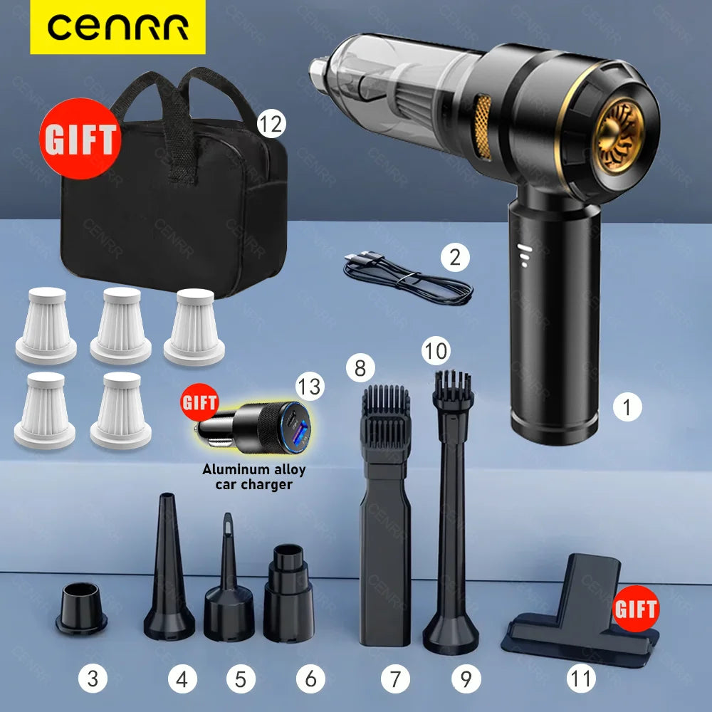 CENRR Portable Car Vacuum Cleaner – 998000PA Powerful Handheld Auto Cleaner with Dust Display Light & Strong Suction