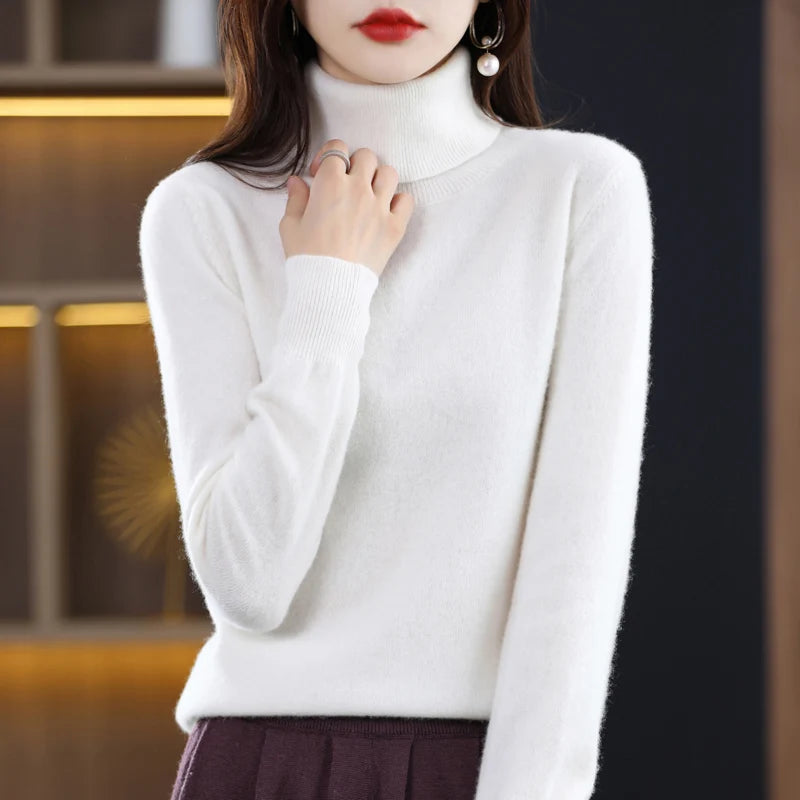 Wool Cashmere Sweater Women Knitted Sweater Turtleneck Long Sleeve Pullovers Autumn Winter.