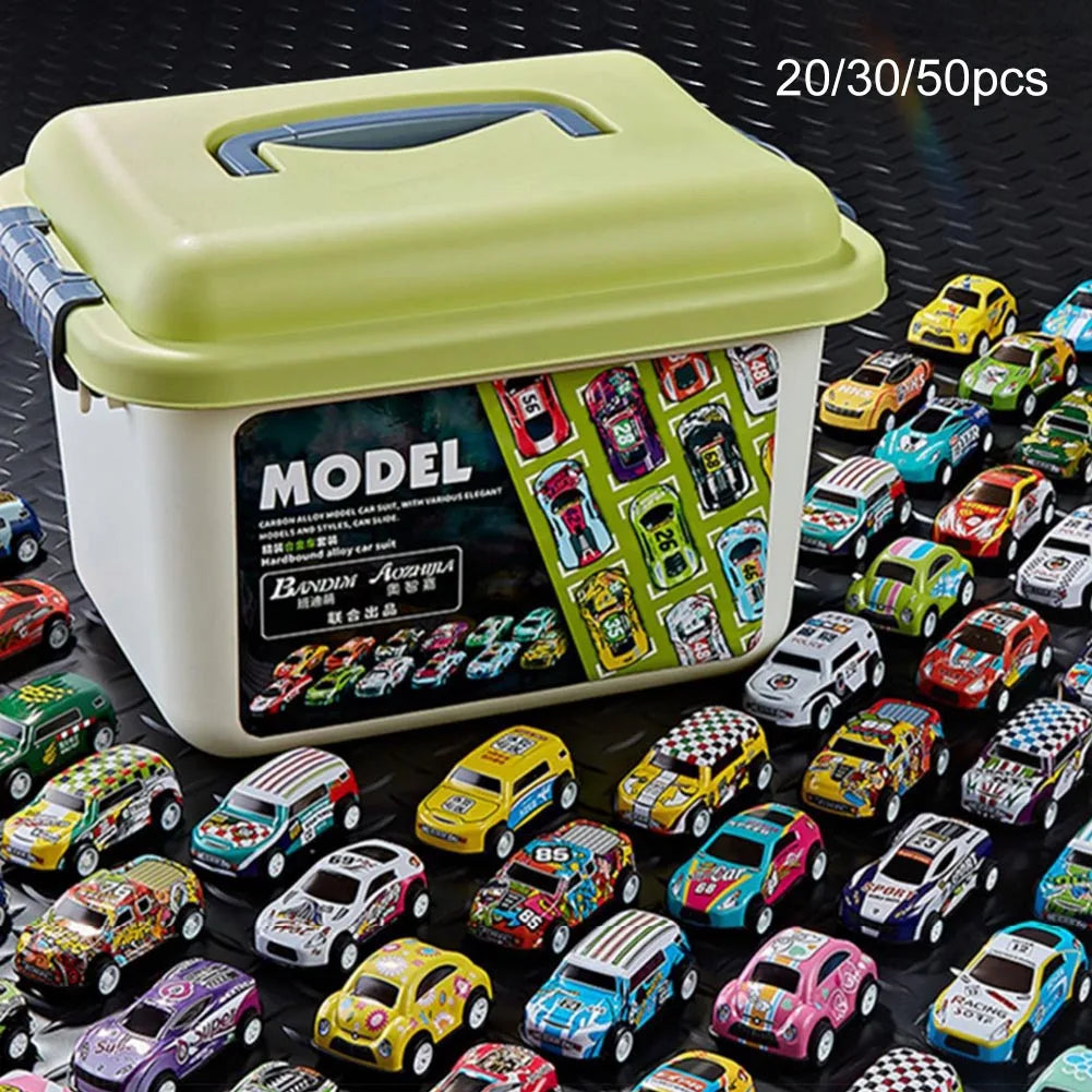 Alloy Pull-Back Racing Cars 10/20/30 – Colorful Inertia Vehicles with Storage Box for Kids