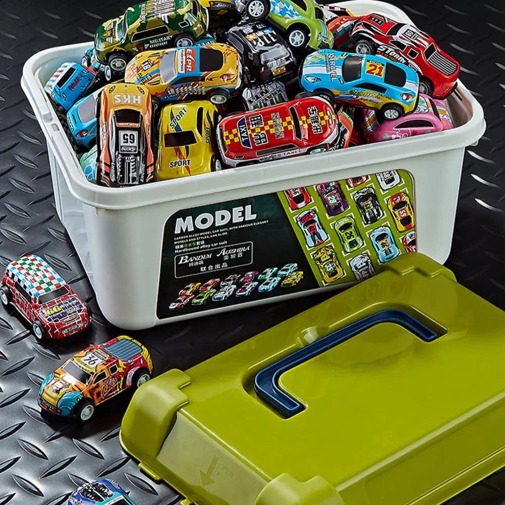 Alloy Pull-Back Racing Cars 10/20/30 – Colorful Inertia Vehicles with Storage Box for Kids