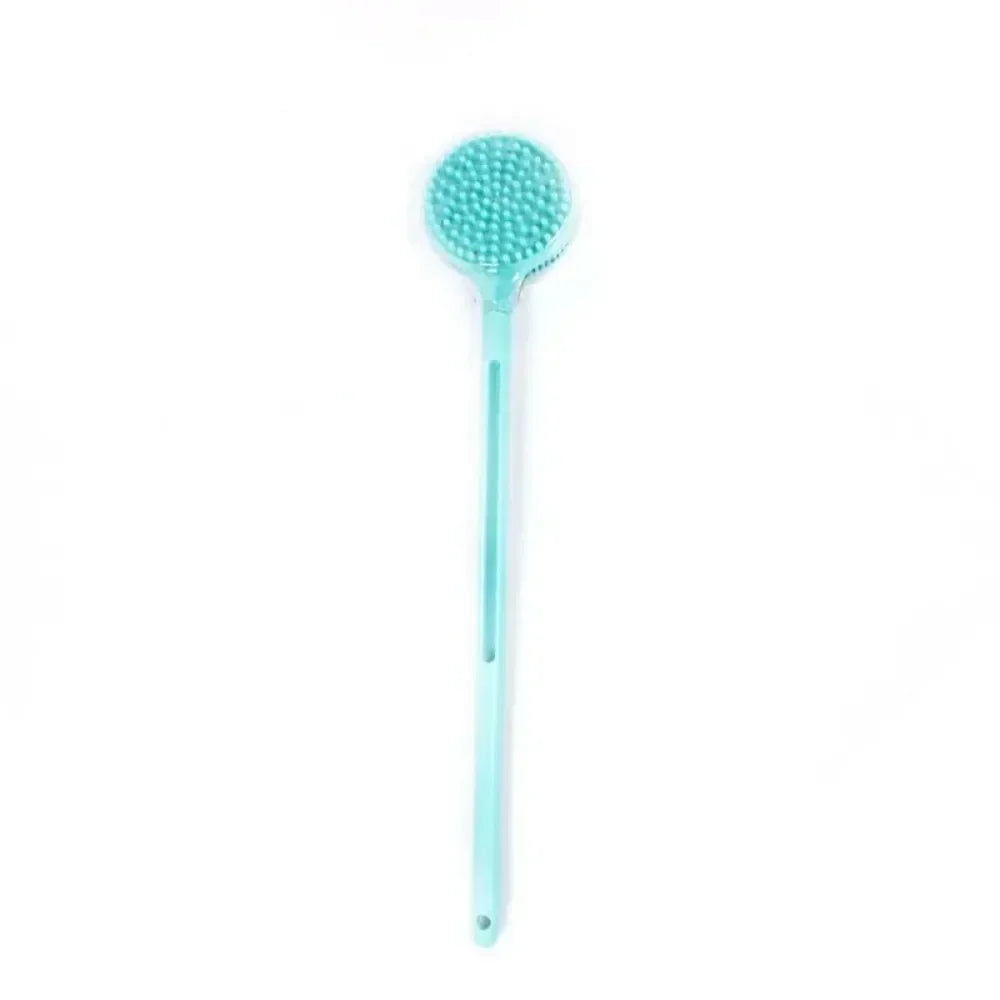 Silicone Body Scrubber with Long Handle – Two-Sided Exfoliating Bath Brush for Back Cleaning and Massage.