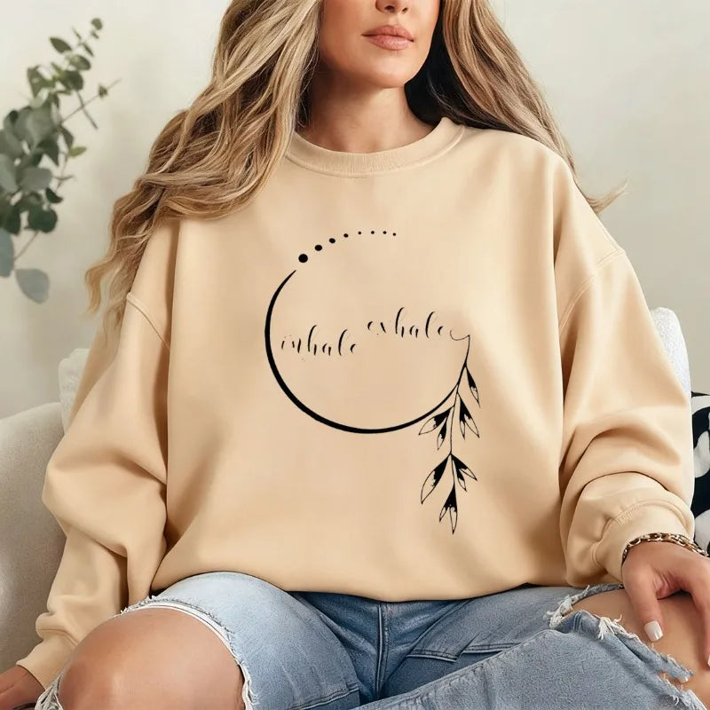 Inhale Exhale Sweatshirt Motivational Hoodie for Woman Aesthetic Mindfulness Hoody Yoga Teacher