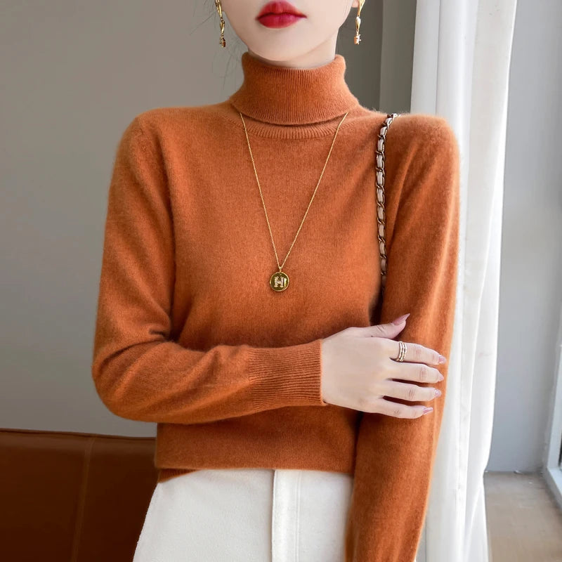Wool Cashmere Sweater Women Knitted Sweater Turtleneck Long Sleeve Pullovers Autumn Winter.
