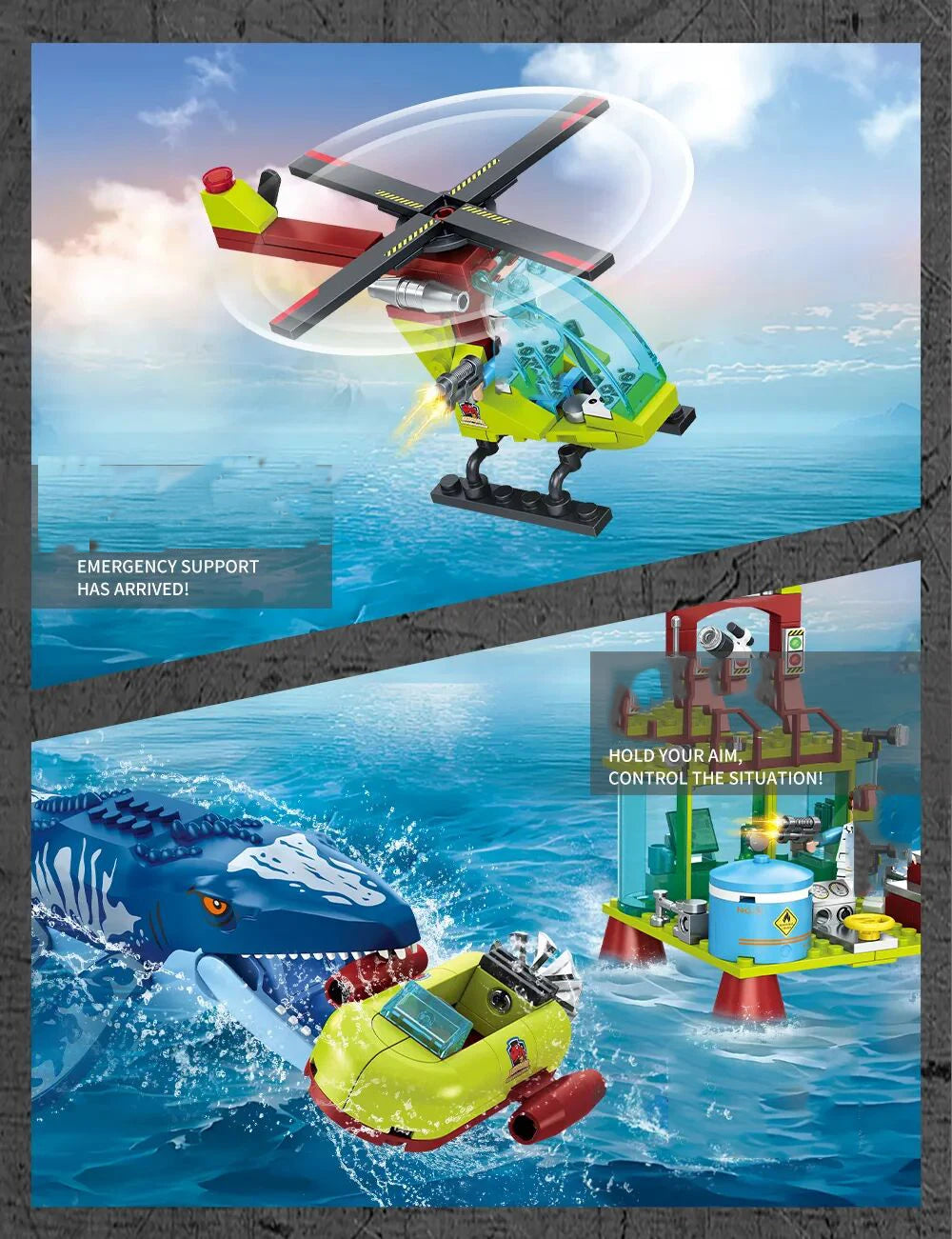 Sea Monster Attack Building Blocks – Adventure Boat and Dinosaur Construction Set Toy for Children