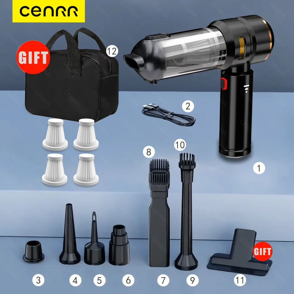 CENRR Portable Car Vacuum Cleaner – 998000PA Powerful Handheld Auto Cleaner with Dust Display Light & Strong Suction