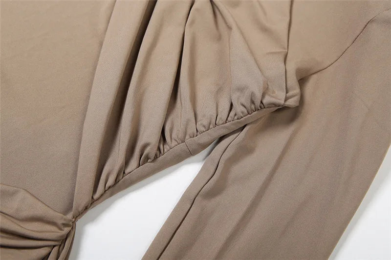 Turtleneck Irregular Draped Ruched Mini Dress Women Elegant Long Sleeve Backless Club Party Cocktail