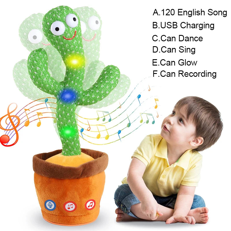 Dancing Cactus Plush Toy – 120 Songs, Talking & Voice Repeat, USB Rechargeable Musical Speaker Stuffed Toy for Kids Gift
