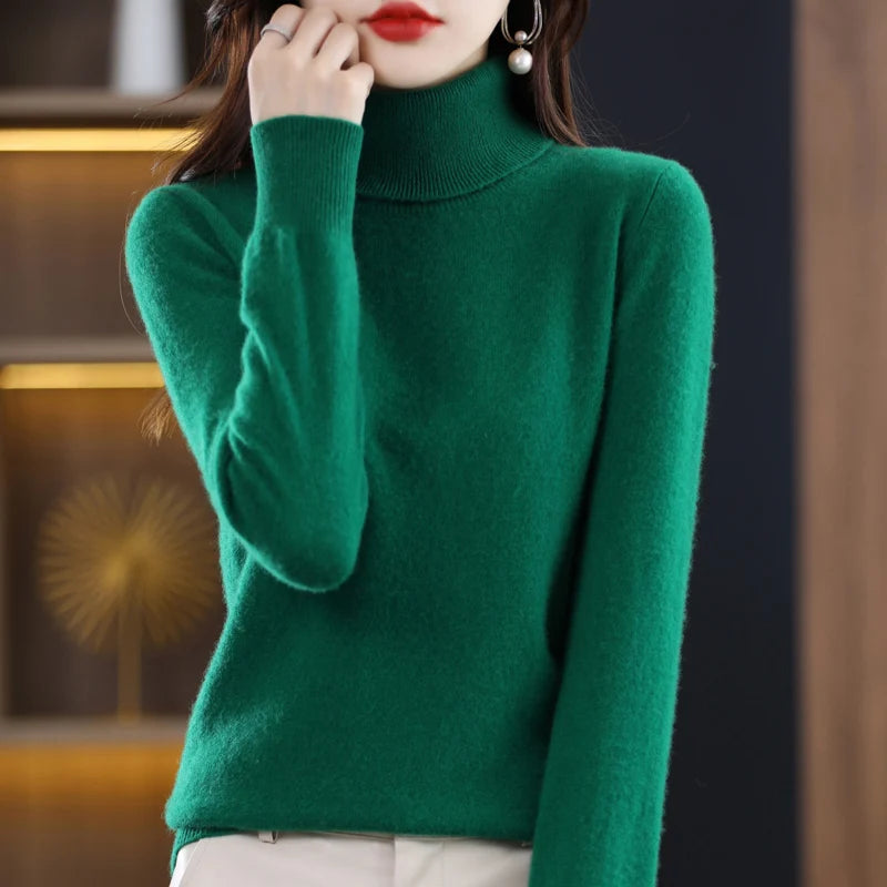 Wool Cashmere Sweater Women Knitted Sweater Turtleneck Long Sleeve Pullovers Autumn Winter.