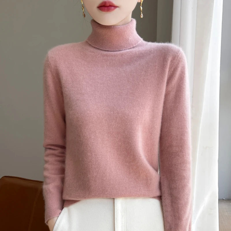 Wool Cashmere Sweater Women Knitted Sweater Turtleneck Long Sleeve Pullovers Autumn Winter.