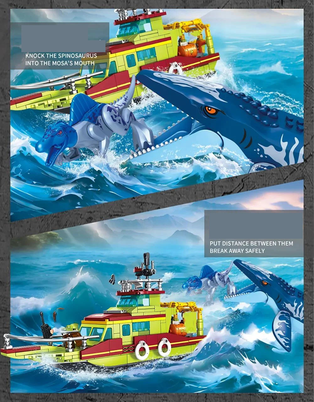Sea Monster Attack Building Blocks – Adventure Boat and Dinosaur Construction Set Toy for Children