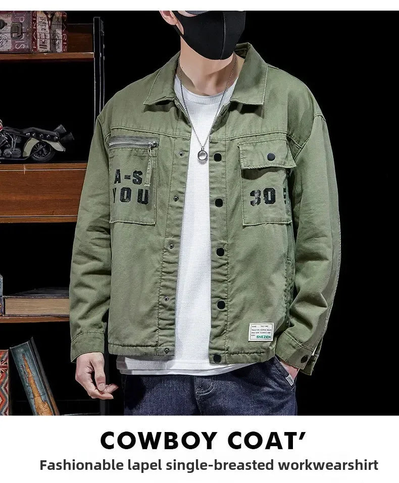 American Style Vintage Workwear Shirt Loose Casual Versatile Cotton Top Fashionable Simple Autumn Men's Clothing
