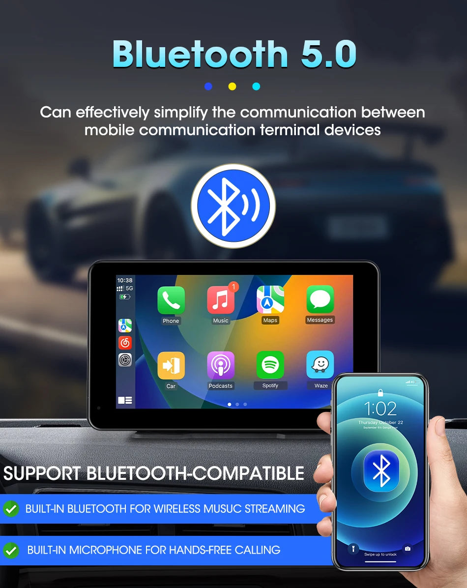 VTOPEK 8.1" 2.5K Car Dash Camera – Wireless CarPlay & Android Auto Display, GPS Navigation, WiFi DVR with Rear Camera