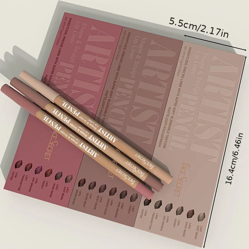 6pcs Velvet Matte Lip Liner Pencils Set Long-Lasting Non-Drying.