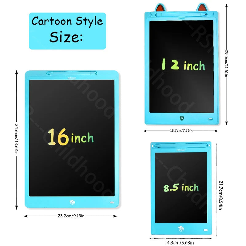 LCD Drawing Tablet 8.5/10/12/16 Inch – Cartoon Digital Writing Board, Creative Toy Gift for Kids Ages 3–8