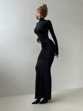 New Style Long Dress Woman Turtleneck Full Sleeve Skinny High Stretch Daily Casual