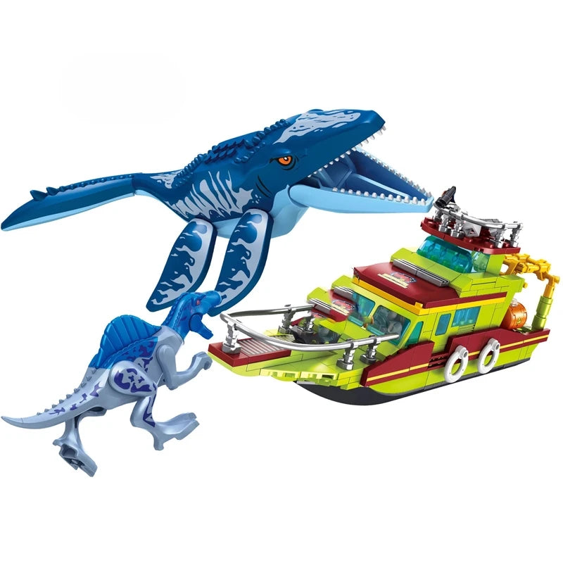 Sea Monster Attack Building Blocks – Adventure Boat and Dinosaur Construction Set Toy for Children