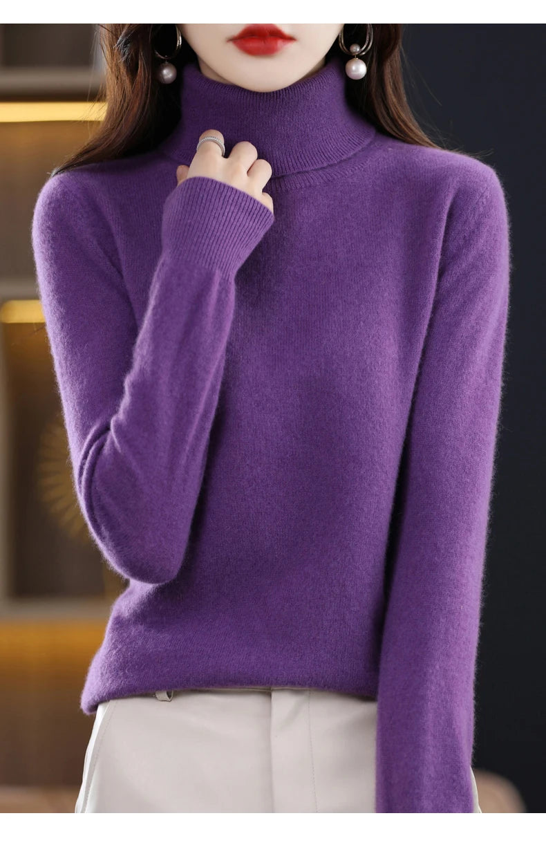 Wool Cashmere Sweater Women Knitted Sweater Turtleneck Long Sleeve Pullovers Autumn Winter.