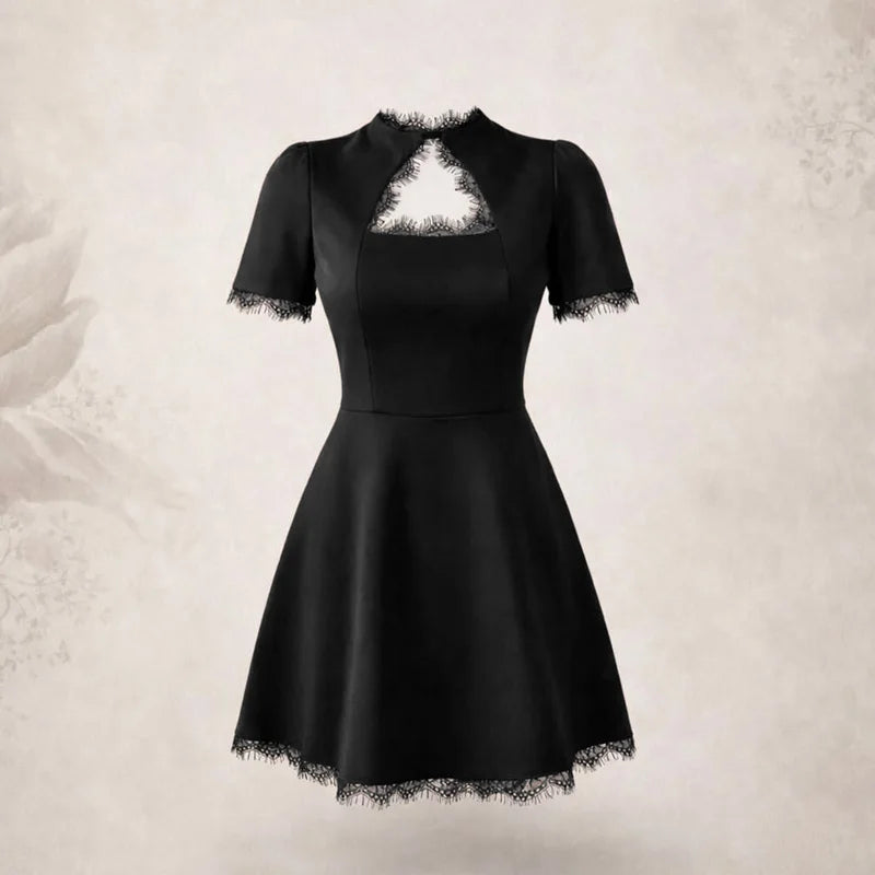 Tossy Black Lace Cutout Mini Dress – High Waist Party Style