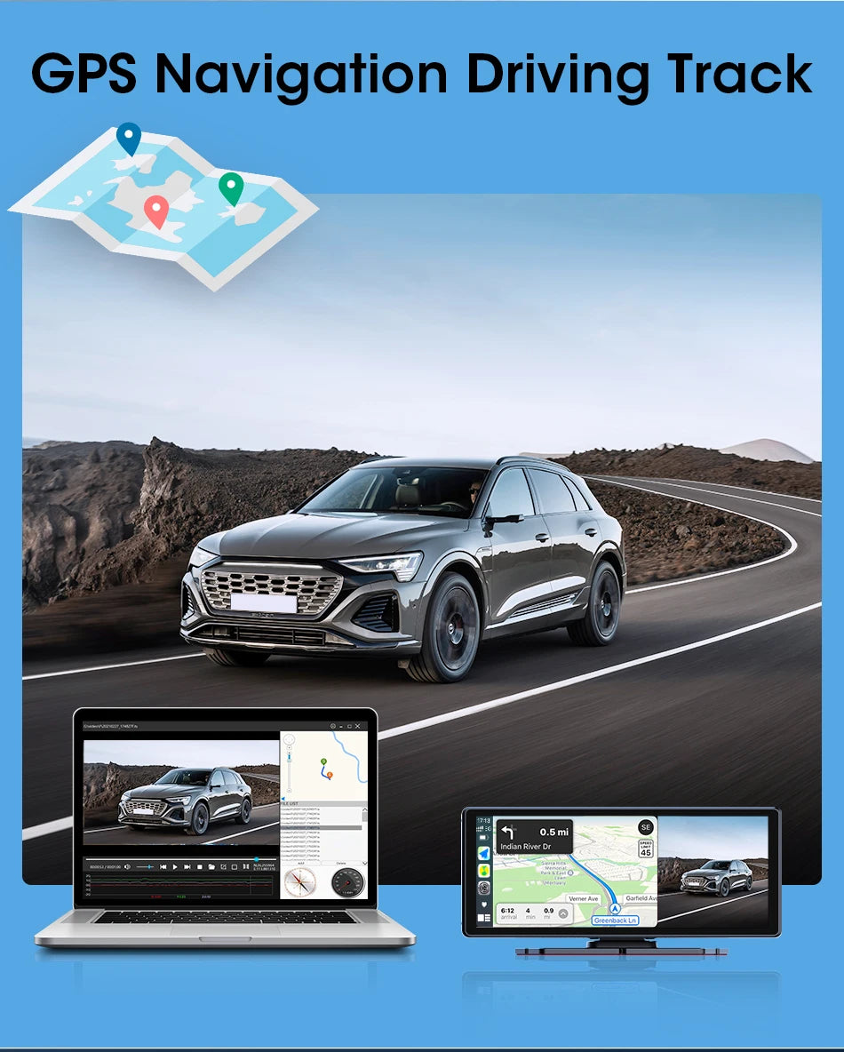 VTOPEK 8.1" 2.5K Car Dash Camera – Wireless CarPlay & Android Auto Display, GPS Navigation, WiFi DVR with Rear Camera