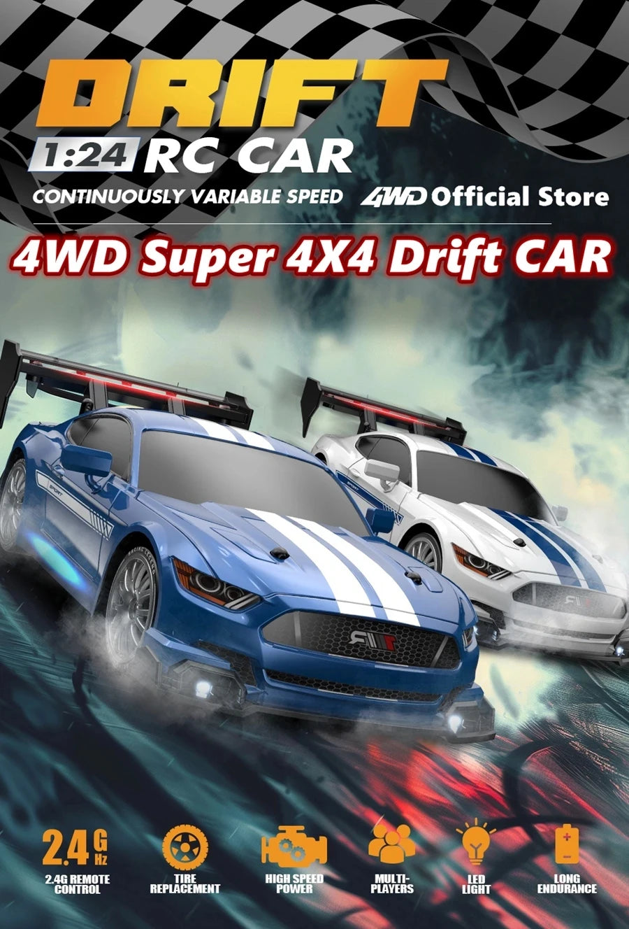 4WD RC Drift Car – High-Speed Remote Control Racing Vehicle with LED Lights and 2.4GHz Controller for Kids
