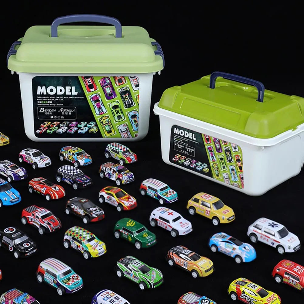 Alloy Pull-Back Racing Cars 10/20/30 – Colorful Inertia Vehicles with Storage Box for Kids