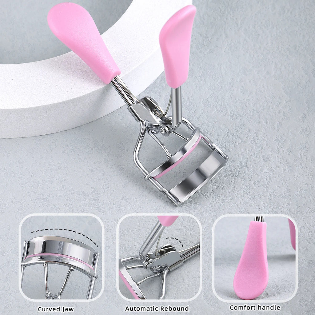 Portable Eyelash Curler with 15 Silicone Pads and Stainless Steel Eyelash Curler