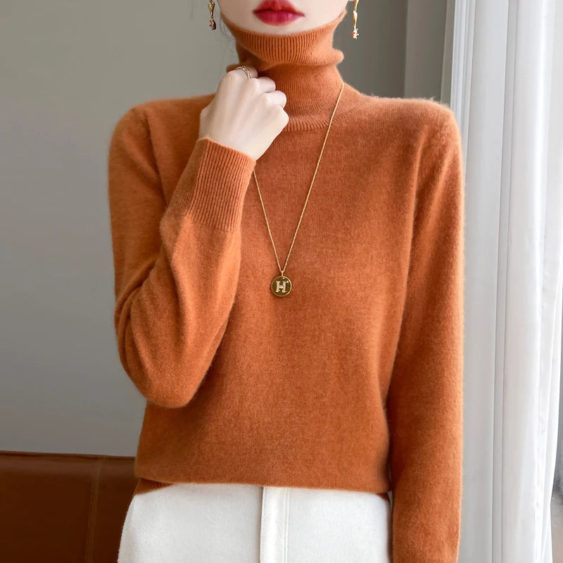 Wool Cashmere Sweater Women Knitted Sweater Turtleneck Long Sleeve Pullovers Autumn Winter.