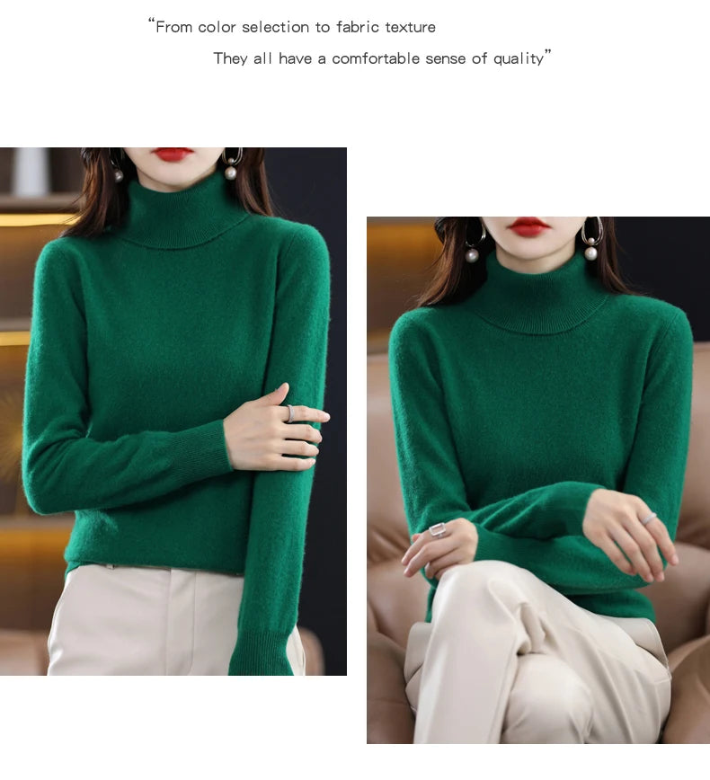 Wool Cashmere Sweater Women Knitted Sweater Turtleneck Long Sleeve Pullovers Autumn Winter.