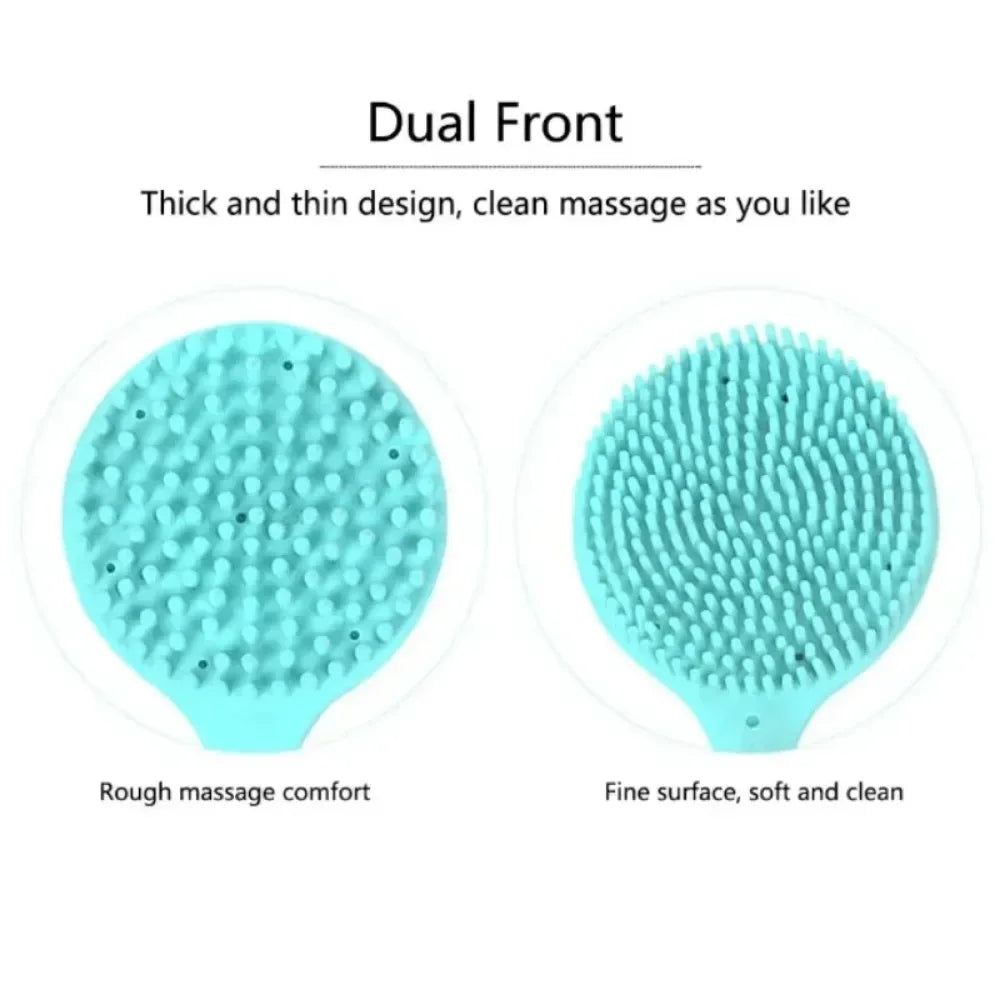 Silicone Body Scrubber with Long Handle – Two-Sided Exfoliating Bath Brush for Back Cleaning and Massage.