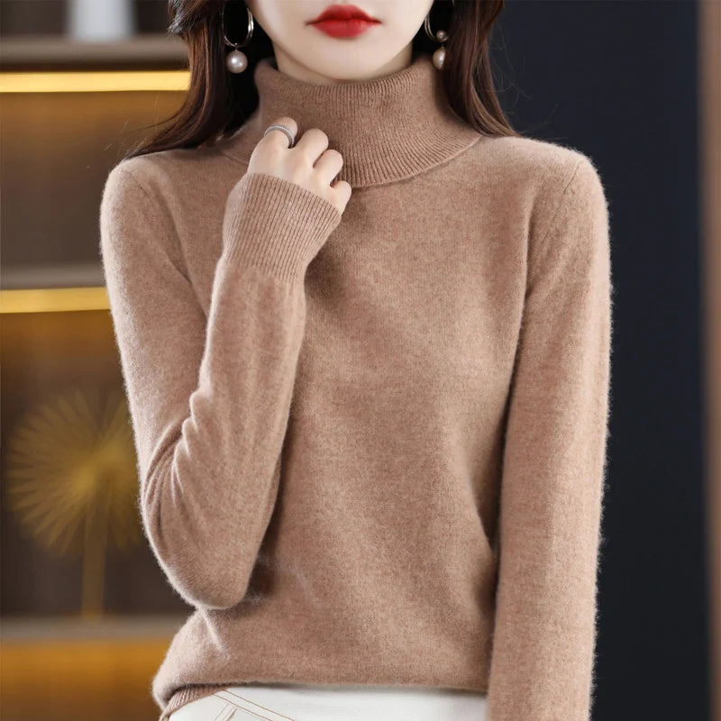 Wool Cashmere Sweater Women Knitted Sweater Turtleneck Long Sleeve Pullovers Autumn Winter.
