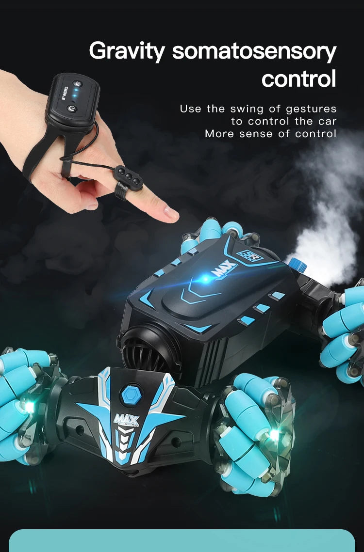 4WD Stunt Remote Control Car with LED Lights, Gesture Sensing, Deformable Twisting & Climbing Features – Electronic Toy for Kids