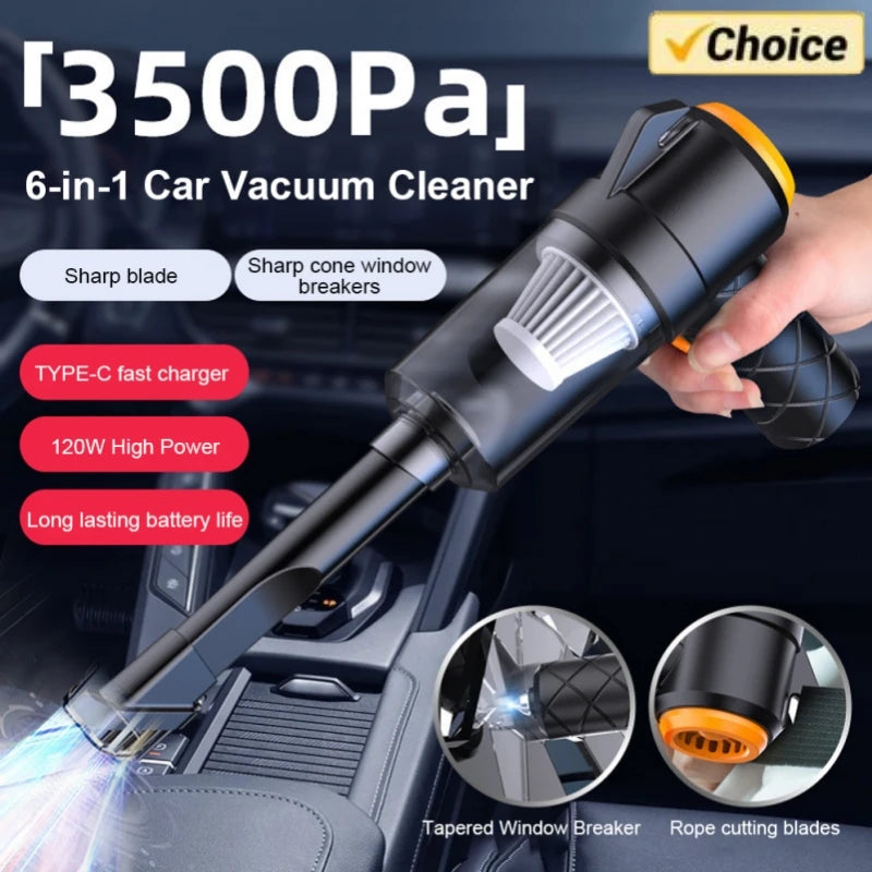6-in-1 Type-C Rechargeable Car Vacuum Cleaner – Powerful Electric Blower & Suction Cleaner for Car, Home, and Office Use