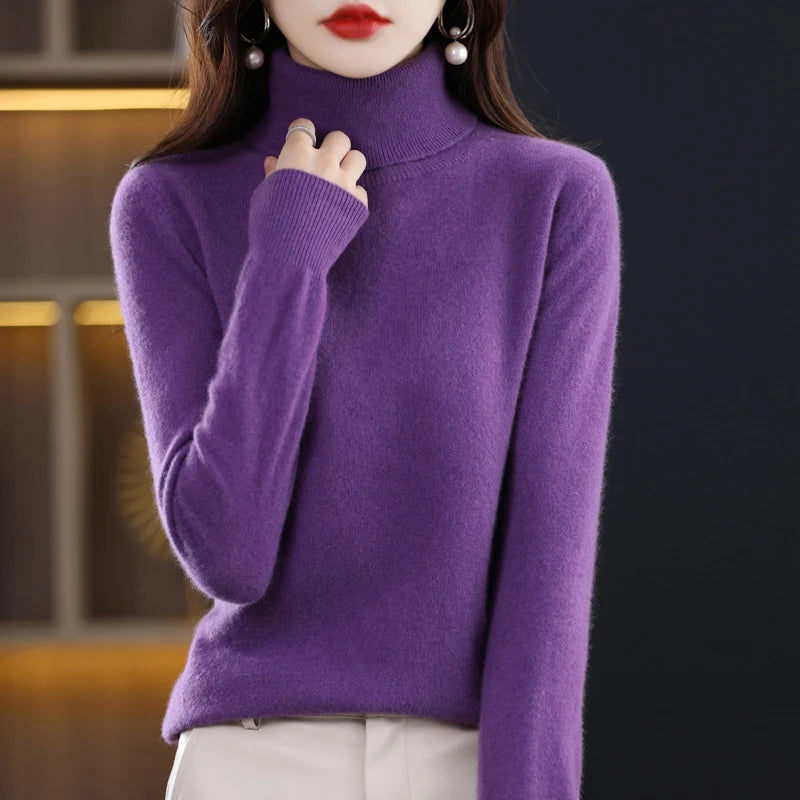 Wool Cashmere Sweater Women Knitted Sweater Turtleneck Long Sleeve Pullovers Autumn Winter.