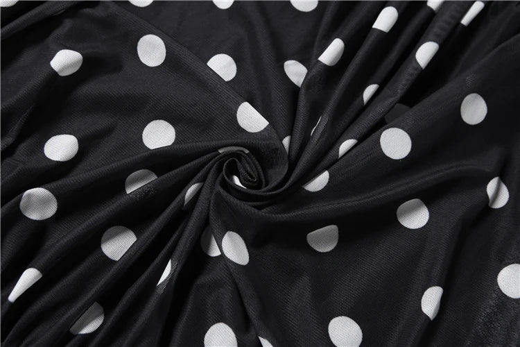 Turtleneck Backless Dress Women Classic Polka Dot Lace-Up Mesh Patchwork.
