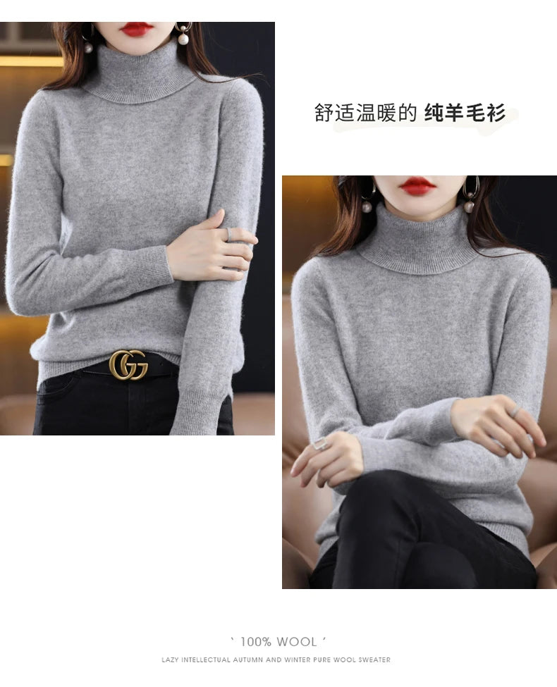 Wool Cashmere Sweater Women Knitted Sweater Turtleneck Long Sleeve Pullovers Autumn Winter.