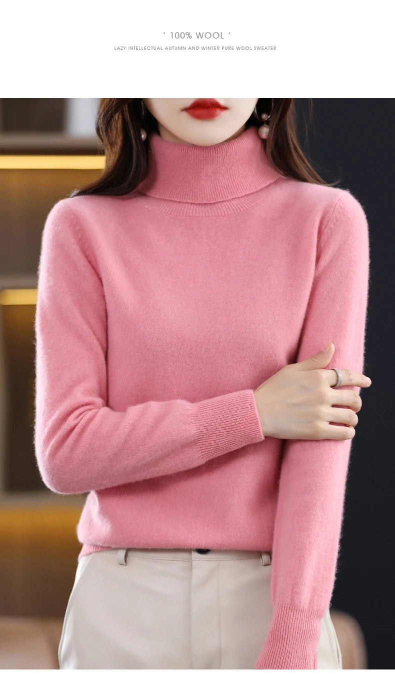 Wool Cashmere Sweater Women Knitted Sweater Turtleneck Long Sleeve Pullovers Autumn Winter.