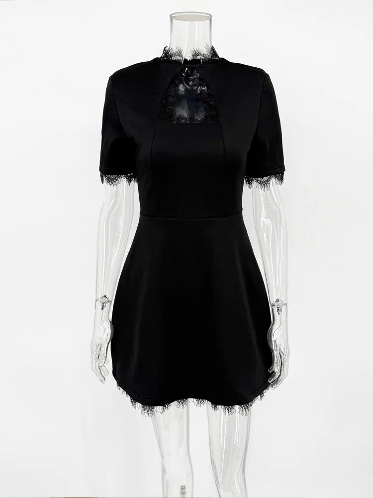 Tossy Black Lace Cutout Mini Dress – High Waist Party Style