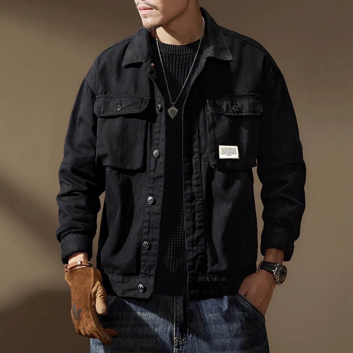 2024 Spring and Autumn Fashion Trend Solid Color Cargo Jacket Men's Casual Loose Comfortable High Quality Plus-Size Denim Coat
